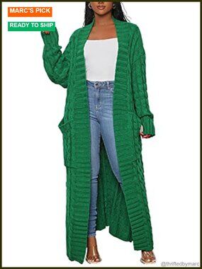 Cable Knit Long Cardigan Sweater Duster Coat Loose Fit Open Neck
